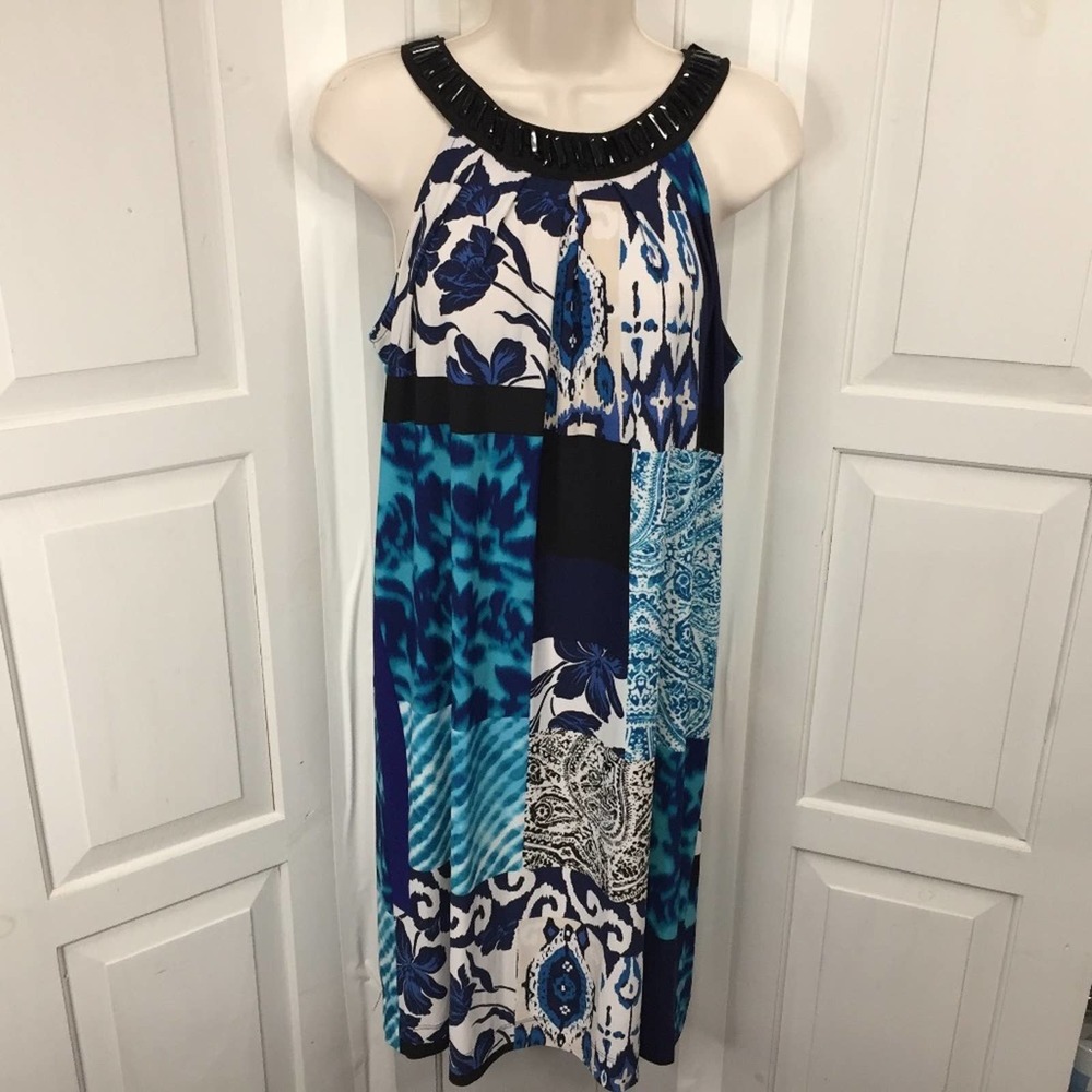 Luxe by Carmen Marc Valvo Patchwork Print Dress